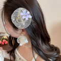 Silver Post Raffia Woven Sun Hat Flower Stud Earrings Hair Accessory Jewelry Set For Beach Vacation view 1