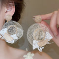 Silver Post Raffia Woven Sun Hat Flower Stud Earrings Hair Accessory Jewelry Set For Beach Vacation view 3