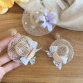 Silver Post Raffia Woven Sun Hat Flower Stud Earrings Hair Accessory Jewelry Set For Beach Vacation view 2