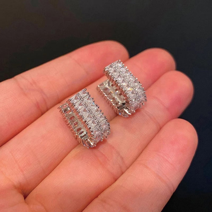 Fashion Double Row Zircon U Shaped Hoop Earrings, Elegant Trendy Cross Border Jewelry