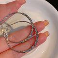 Korean Japanese Square Metal Earrings, Minimalist Personality Circle Silver Nugget Large Hoops view 6