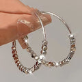 Korean Japanese Square Metal Earrings, Minimalist Personality Circle Silver Nugget Large Hoops view 1