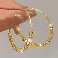 Korean Japanese Square Metal Earrings, Minimalist Personality Circle Silver Nugget Large Hoops view 5