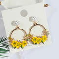 Pearl Look Floral Hoop Statement Stud Earrings in Two Colors view 7