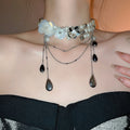 Sweet Cool Glass Bead Rhinestone Flower Teardrop Pearl Clavicle Necklace view 3