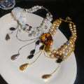 Sweet Cool Glass Bead Rhinestone Flower Teardrop Pearl Clavicle Necklace view 4