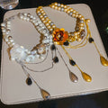 Sweet Cool Glass Bead Rhinestone Flower Teardrop Pearl Clavicle Necklace view 2