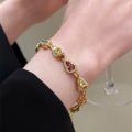Dopamine Sparkling Gourd Zircon Copper Bangle Geometric Palace Style Luxury Bracelet view 5