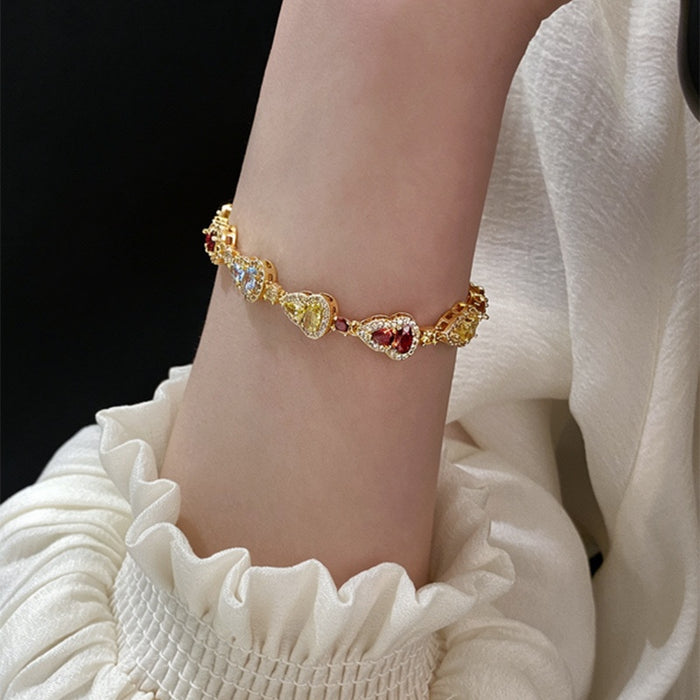 Dopamine Sparkling Gourd Zircon Copper Bangle Geometric Palace Style Luxury Bracelet