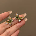 Light Luxury Zircon Mint Butterfly Alloy Stud Earrings For Women 2025 Elegant Niche Style view 1