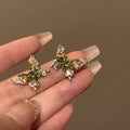 Light Luxury Zircon Mint Butterfly Alloy Stud Earrings For Women 2025 Elegant Niche Style view 4