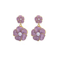 Elegant Vintage Pink Enamel Flower Pearl Drop Dangle With Gold Trim Alloy Silver Needle Earrings view 5
