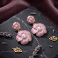 Elegant Vintage Pink Enamel Flower Pearl Drop Dangle With Gold Trim Alloy Silver Needle Earrings view 4