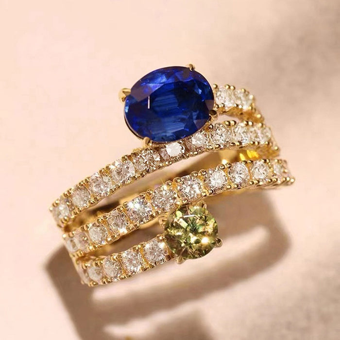 Old Money Style Spiral Multi Layer Ring With Faux Sapphire For Women Designer Fashion Jewelry