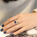 Old Money Style Spiral Multi Layer Ring With Faux Sapphire For Women Designer Fashion Jewelry view 3