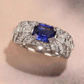 Designer Imitation Blue Sapphire Women's Ring With Double Claw Setting, Elegant Jewelry view 2