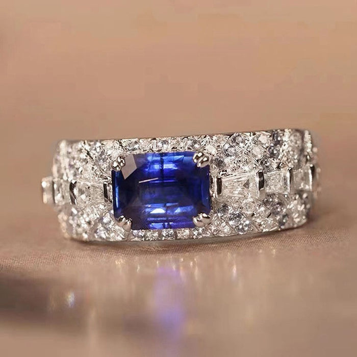 Designer Imitation Blue Sapphire Women's Ring With Double Claw Setting, Elegant Jewelry