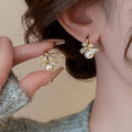 Copper Silver Needle Zircon Bow Pearl Flower Stud Earrings French Fashion Light Luxury view 1
