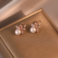 Copper Silver Needle Zircon Bow Pearl Flower Stud Earrings French Fashion Light Luxury view 4