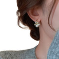 Copper Silver Needle Zircon Bow Pearl Flower Stud Earrings French Fashion Light Luxury view 5