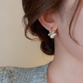 Copper Silver Needle Zircon Bow Pearl Flower Stud Earrings French Fashion Light Luxury view 3