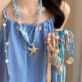 Old Money Beach Starfish Shell Beaded Fabric Scarf Necklace For Women Summer Vacation Long Accessory view 1