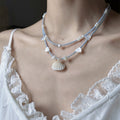 Old Money Style Glass Beaded Shell Charm Necklace, Summer Island Sweet Collarbone Choker view 1