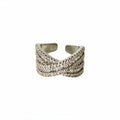 Light Luxury Silver Tone Copper Open Ring For Women With Cross Zircon Row Geometric Design view 5