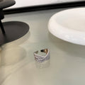 Light Luxury Silver Tone Copper Open Ring For Women With Cross Zircon Row Geometric Design view 3