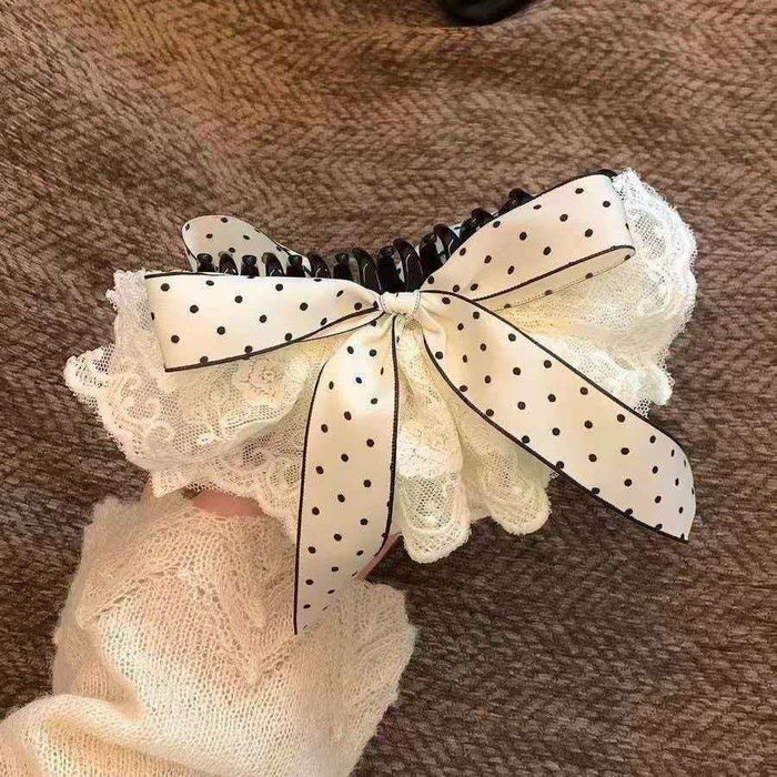 Polka Dot Lace Bow Hair Clip For Half Up Hair
