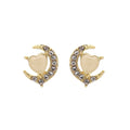 Elegant Gold Alloy Rhinestone Crescent Moon Heart Pearl Stud Earrings For Women Light Luxury Earrings view 5