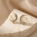 Elegant Gold Alloy Rhinestone Crescent Moon Heart Pearl Stud Earrings For Women Light Luxury Earrings view 3