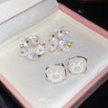 Light Luxury Faux Pearl Shell Flower Stud Earrings, Modern Geometric Silver Needle Jewelry view 2