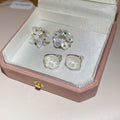 Light Luxury Faux Pearl Shell Flower Stud Earrings, Modern Geometric Silver Needle Jewelry view 4