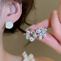Light Luxury Faux Pearl Shell Flower Stud Earrings, Modern Geometric Silver Needle Jewelry view 1