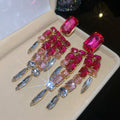 Copper Rhinestone Square Tassel Drop Earrings, European American Luxury Banquet Jewelry view 4