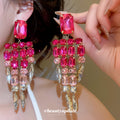 Copper Rhinestone Square Tassel Drop Earrings, European American Luxury Banquet Jewelry view 1