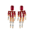 Copper Rhinestone Square Tassel Drop Earrings, European American Luxury Banquet Jewelry view 5