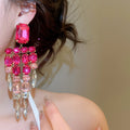 Copper Rhinestone Square Tassel Drop Earrings, European American Luxury Banquet Jewelry view 3