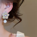 Light Luxury Floral Rhinestone Faux Pearl Drop Earrings With Silver Posts view 4