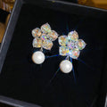 Light Luxury Floral Rhinestone Faux Pearl Drop Earrings With Silver Posts view 1