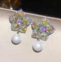 Light Luxury Floral Rhinestone Faux Pearl Drop Earrings With Silver Posts view 3