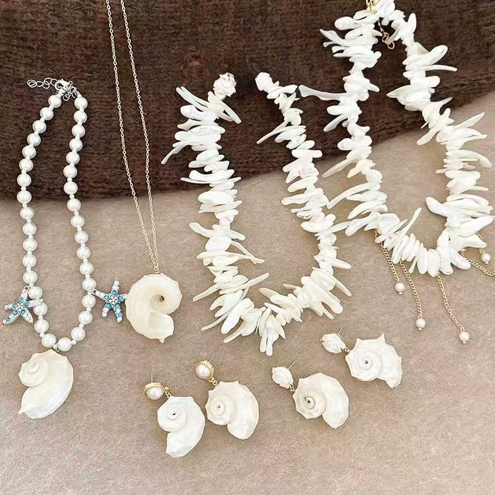 Bohemian Conch Shell Faux Pearl Necklace And Earrings Jewelry Set For Women Vacation Old Money Style