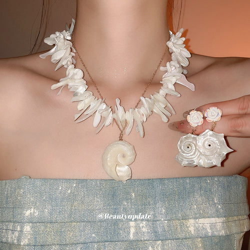 Bohemian Conch Shell Faux Pearl Necklace And Earrings Jewelry Set For Women Vacation Old Money Style