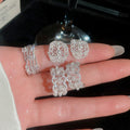 Light Luxury Copper Oval Hollow Zircon Pearl Stud Earrings Ring Jewelry Set For Women view 3