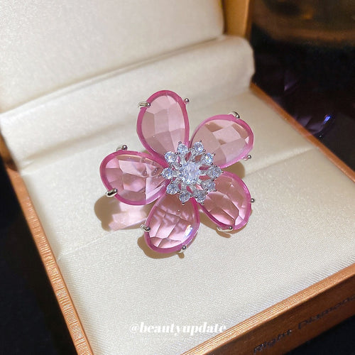 Copper Crystal Flower Clip-on Earrings For Women, No-Piercing Fashion OL Ear Cuffs