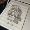 Light Luxury Copper Zircon Butterfly Leaf Flower Stud Earrings Bracelet Ring Jewelry Set view 3