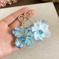 Fabric Flower Crystal Drop Earrings With Silver Needle Posts, Sweet Vacation Style Jewelry view 4