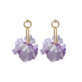 Fabric Flower Crystal Drop Earrings With Silver Needle Posts, Sweet Vacation Style Jewelry view 5