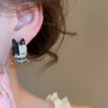 Black White Enamel Cat Pearl Stud Earrings For Women Cute Alloy Animal Fashion Jewelry view 3